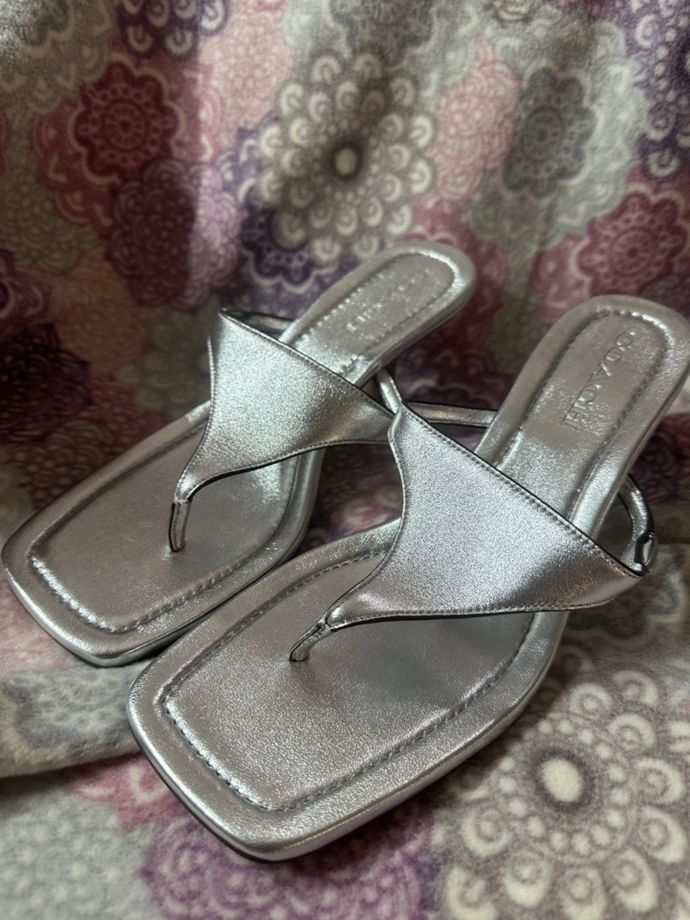 Coach Silver Metallic Square-Toe Thong Sandals